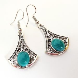 Antique silver & teal drop dangle ea…